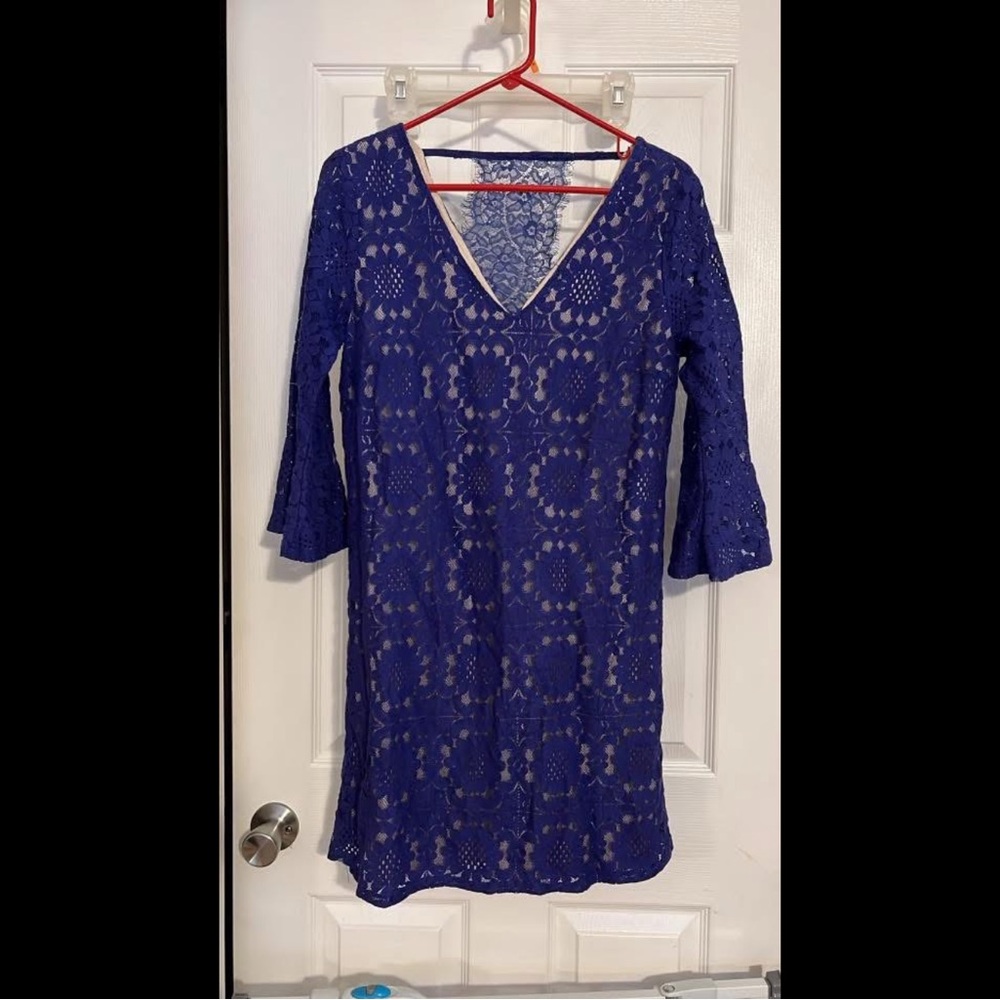 Skies Are Blue Lace Mini Dress in Royal Blue
